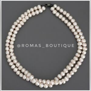 Real Pearl Multi-strand necklace with sterling silver clasp